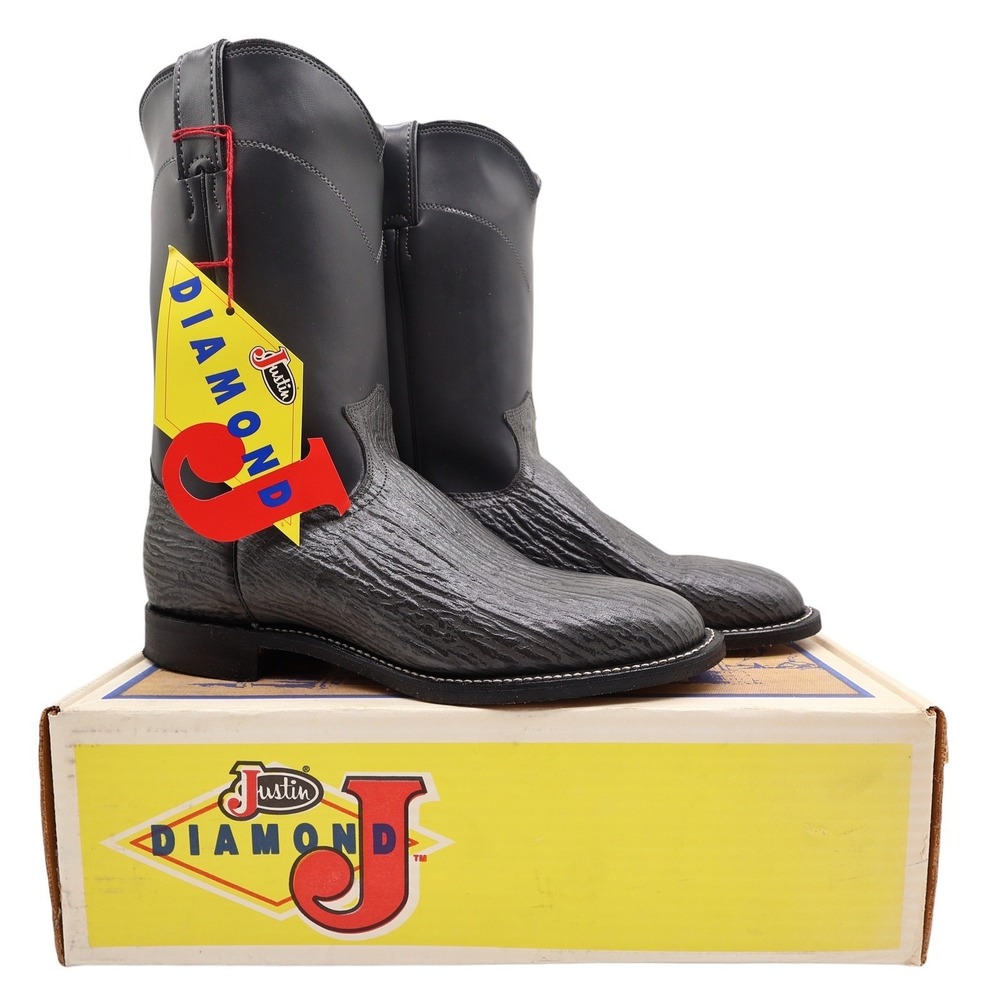 Justin Diamond J Cowboy Boots Mens 8.5 D Grey Shark Print Leather NWT